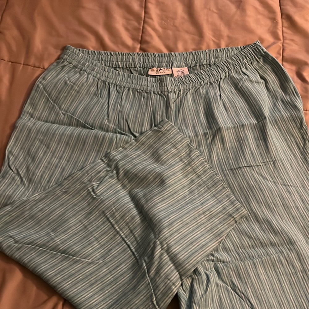 Blue striped capris, elastic waist